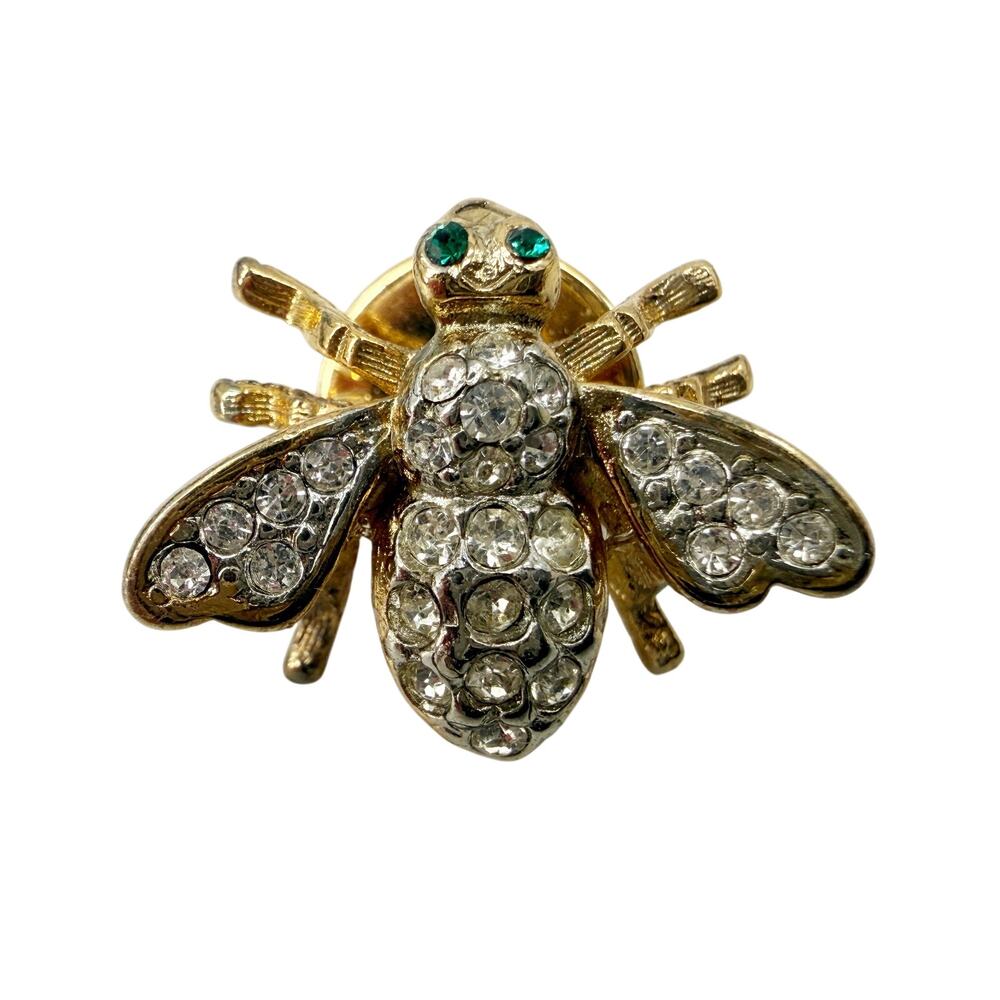 vintage rhinestones & gold tone metal Bee Lapel Pin insect jewelry Ballou Reg'd